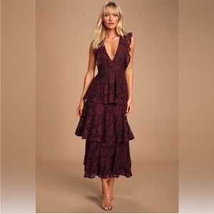 Lulu's Burgundy Lace Maxi Dress